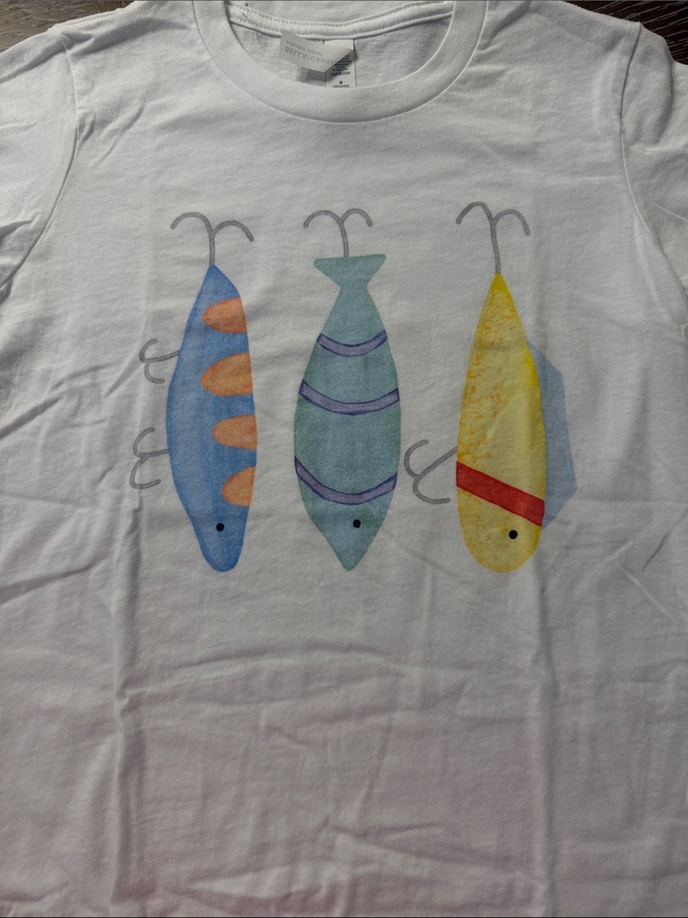 Bella Canvas White Tee with Blue, Teal & Yellow Fish Graphics